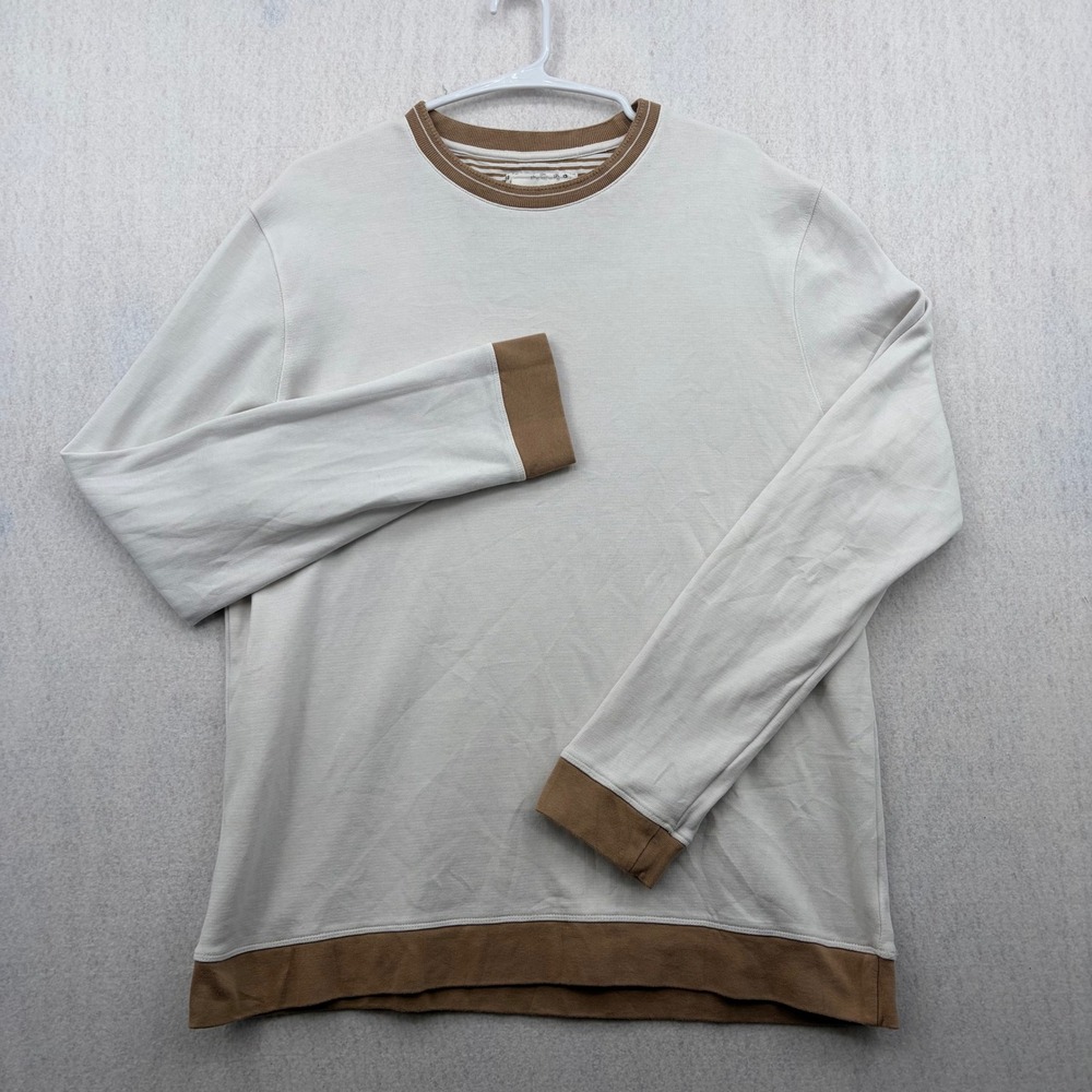 Denim & Flower Ricky Singh Mens Large Sweatshirt Cream Tan Crew Neck Pullover